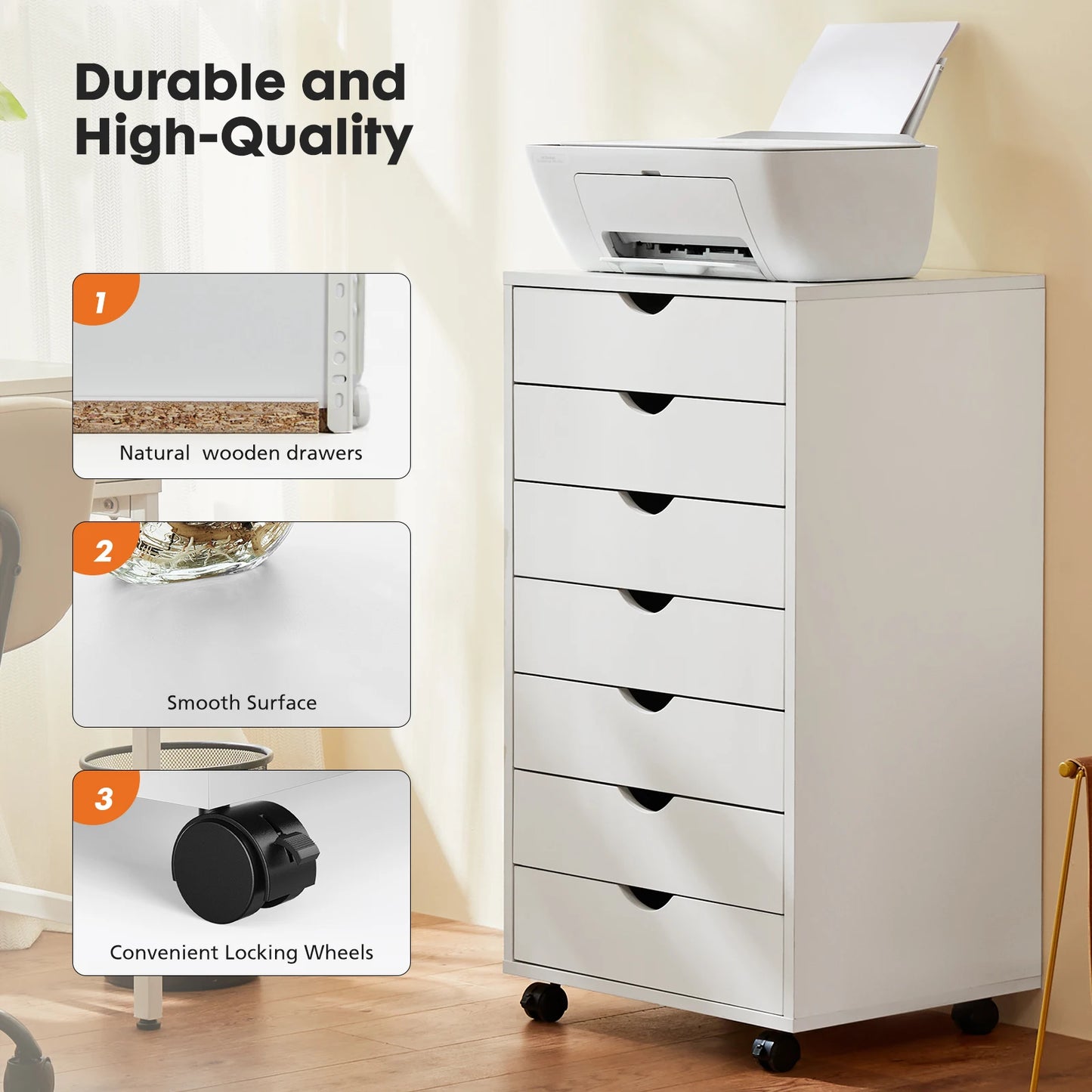 7 Drawer Nightstand Storage Cabinet w/ Wheels