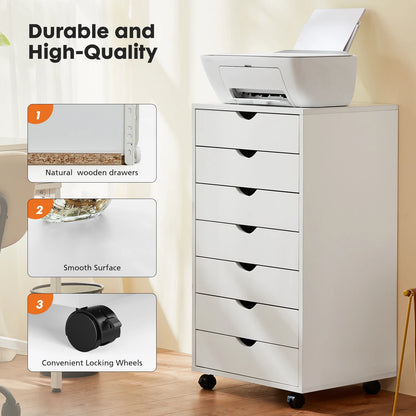 7 Drawer Nightstand Storage Cabinet w/ Wheels