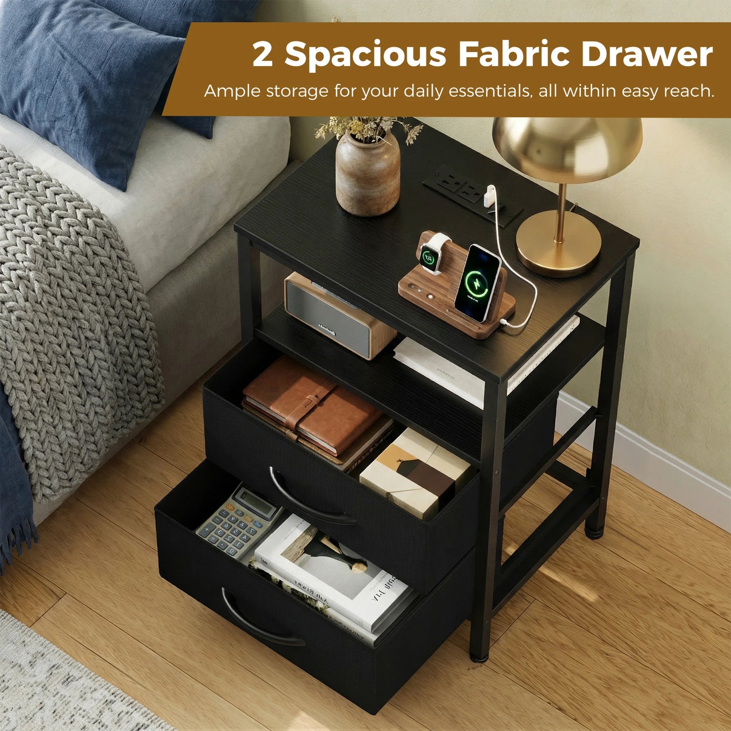 2 Drawer Night Stand with Open Shelf