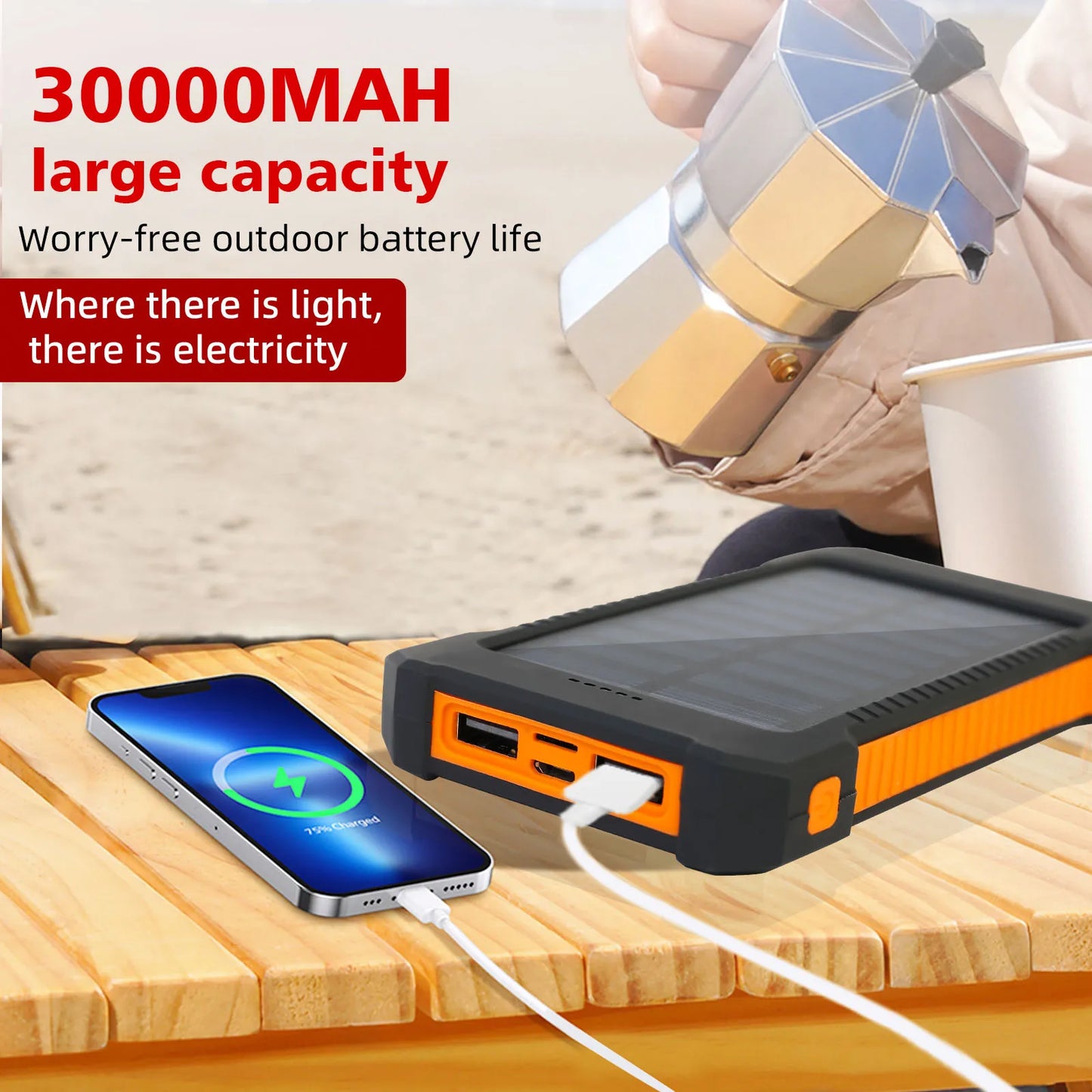 Solar Power Portable Outdoor Fast Charging Battery /Flashlight for Iphone & Android