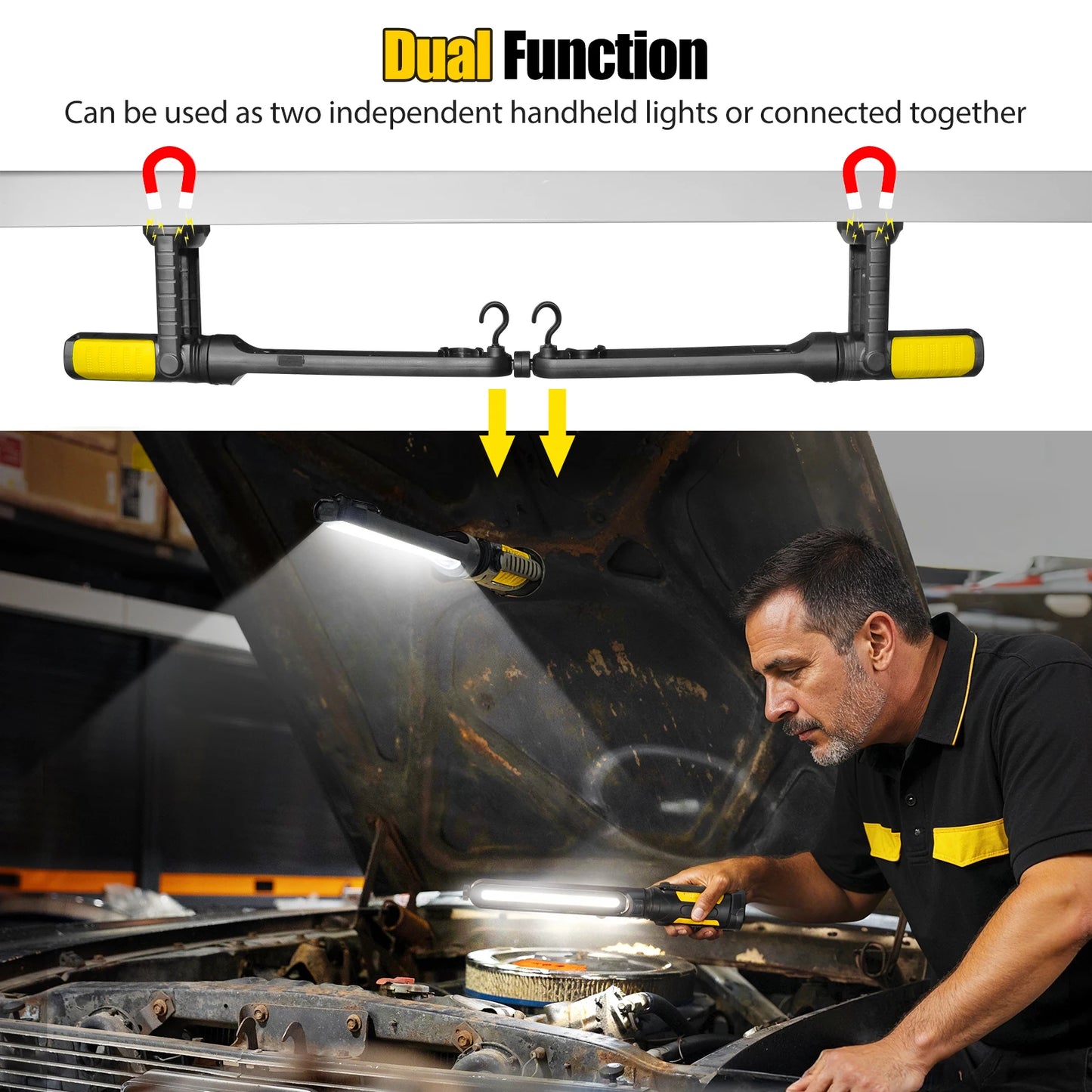 Dual Work Lights, Rechargeable, w/Underhood Mounts