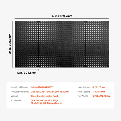 24"x12" 4pcs Metal Pegboard Panels