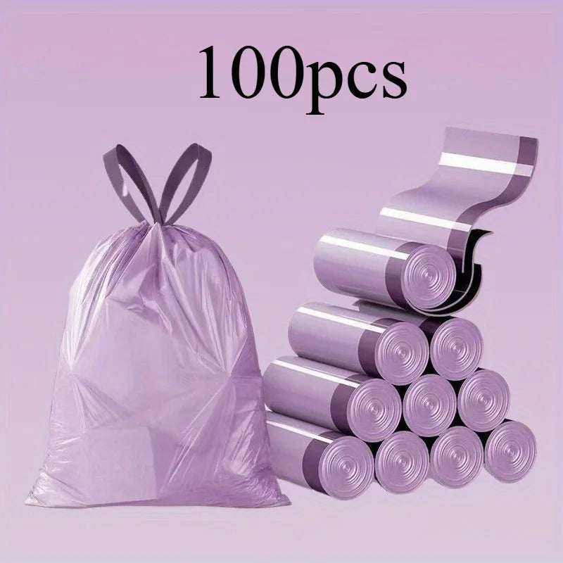 100PCS Purple Drawstring Trash Bags, for Household Use