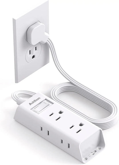 Flat Plug Power Strip, 6 Outlets, Extension Cord