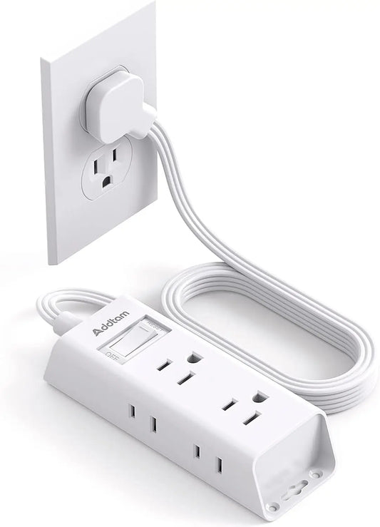 Flat Plug Power Strip, 6 Outlets, Extension Cord