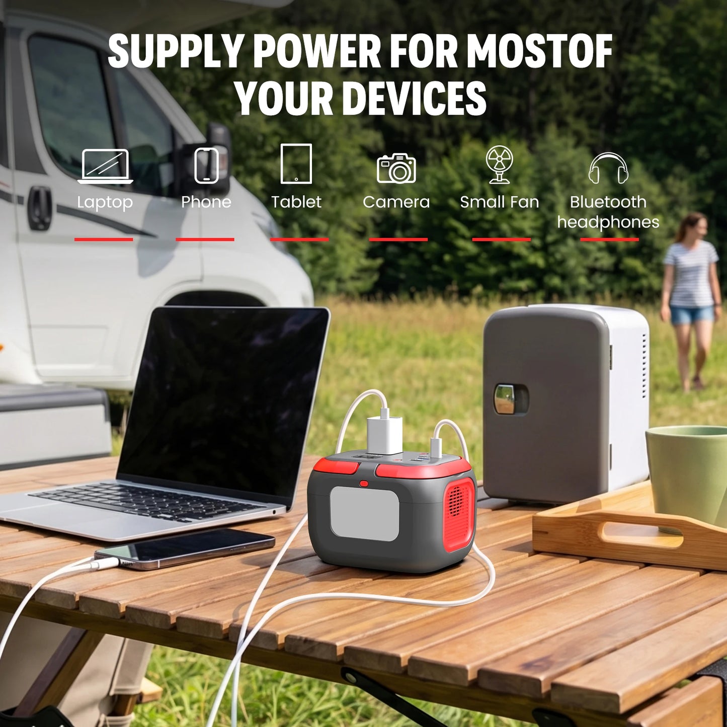 120W Portable Power Station with AC Outlet/USB C/LED Light