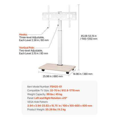 Portable TV Stand with Wheels for Living Room, Bedroom & Office