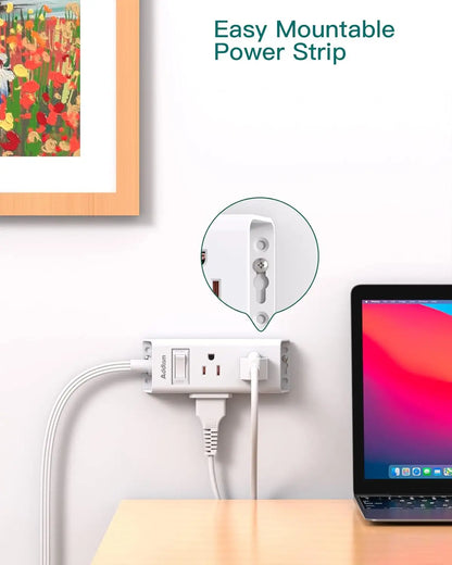 Flat Plug Power Strip, 6 Outlets, Extension Cord