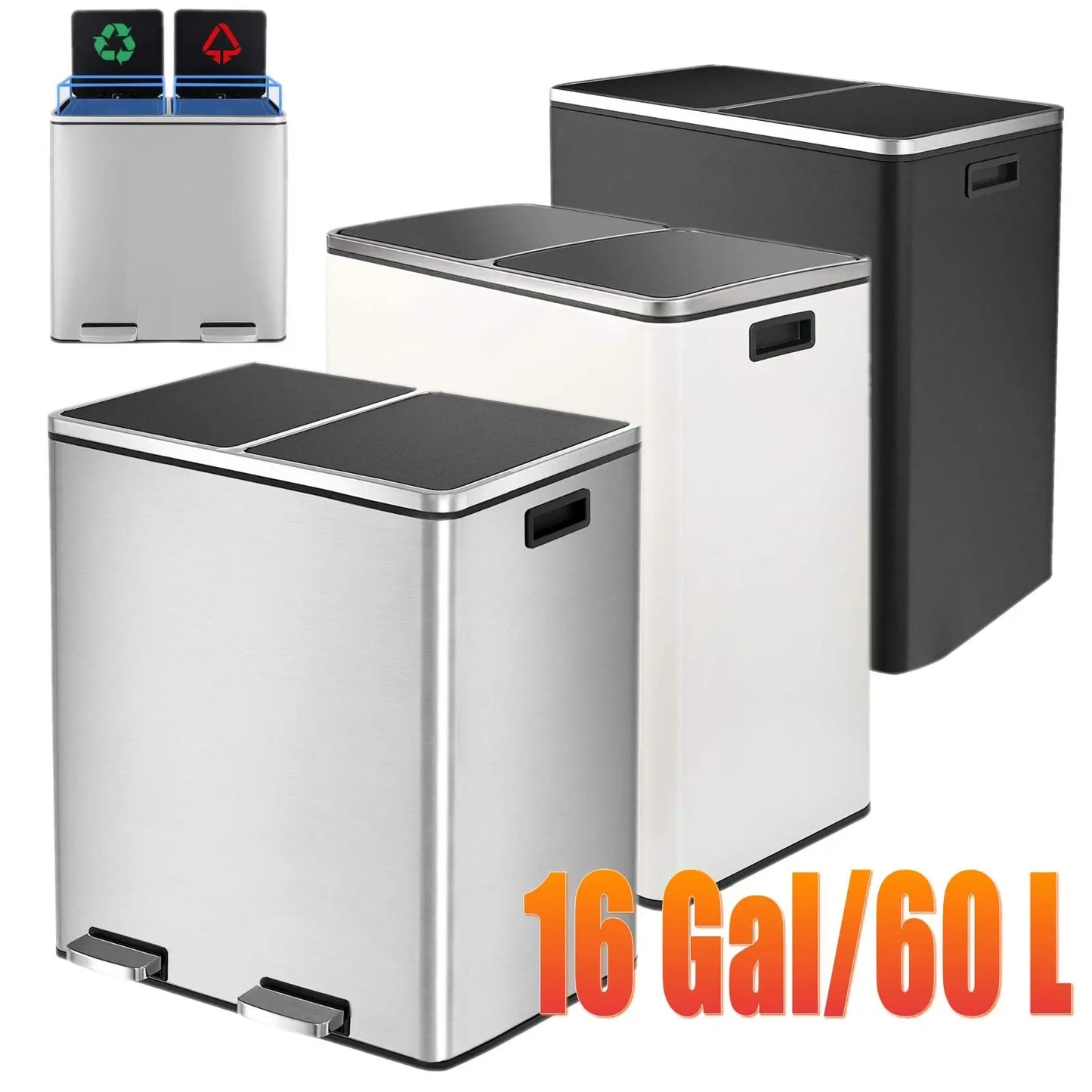 Dual Compartment Stainless Steel Recycling and Trash Can