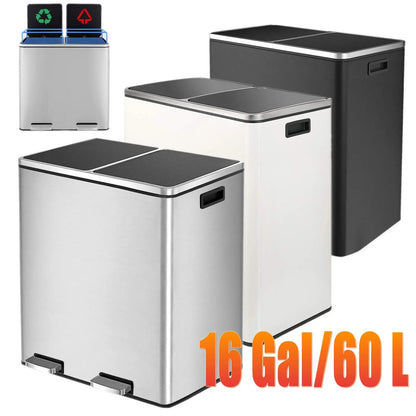 Dual Compartment Stainless Steel Recycling and Trash Can