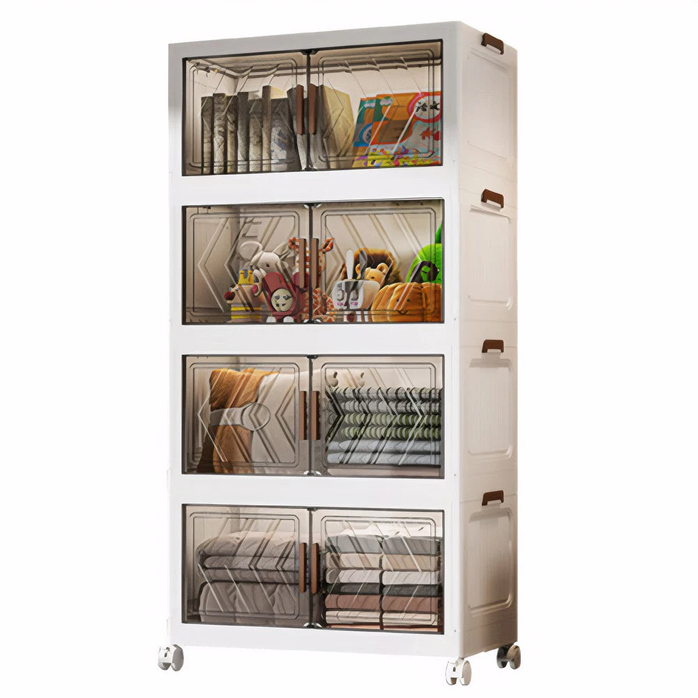 4 Tier Folding Storage Boxes with Doors & Wheels