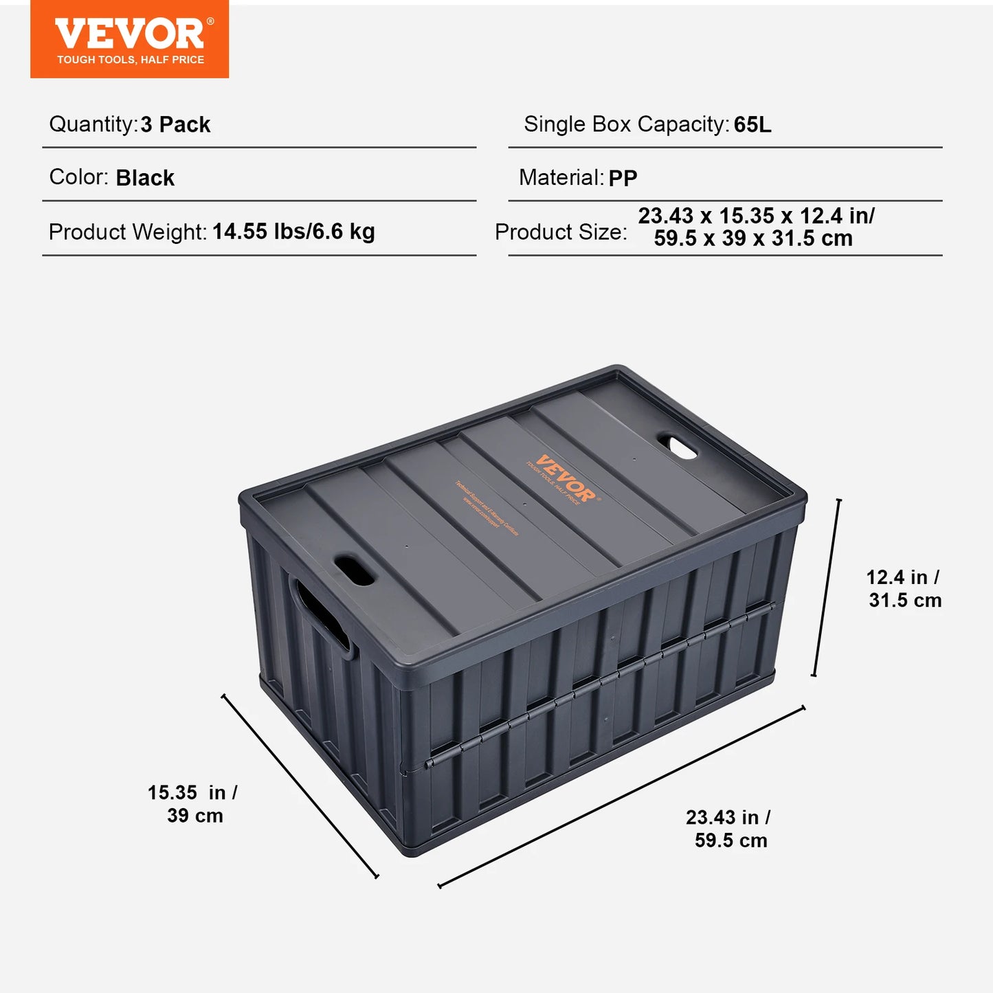 Set of 3  Collapsible Storage Bins, Stackable w/Lids