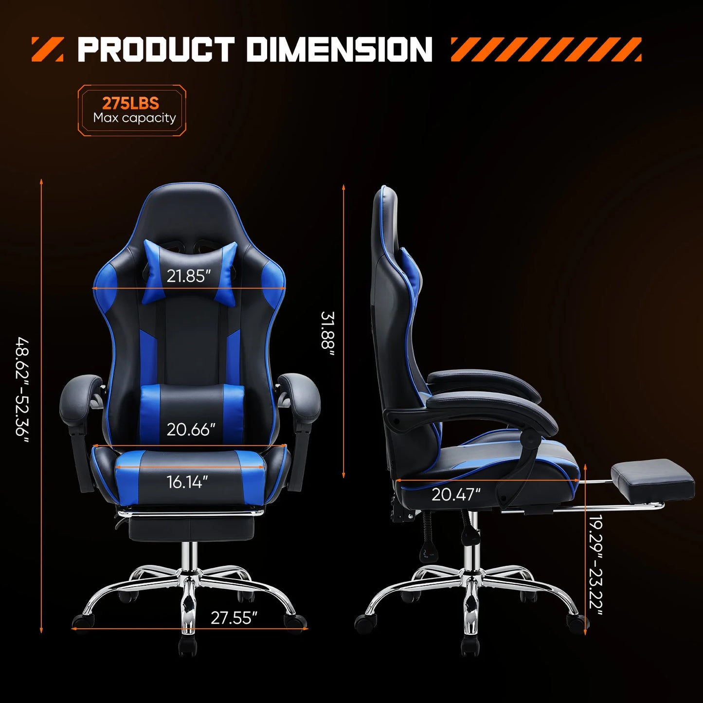 Gaming Chair Adjustable Swivel with Headrest & Lumbar Support
