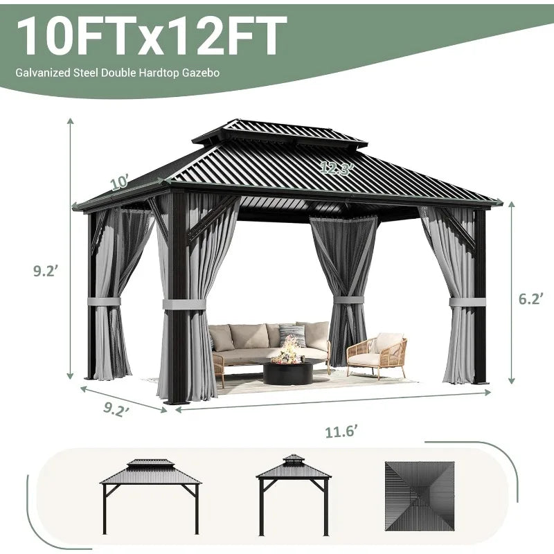10'x12' Gazebo, Aluminum Frame with Galvanized Steel Roof