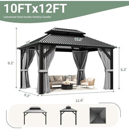 10'x12' Gazebo, Aluminum Frame with Galvanized Steel Roof