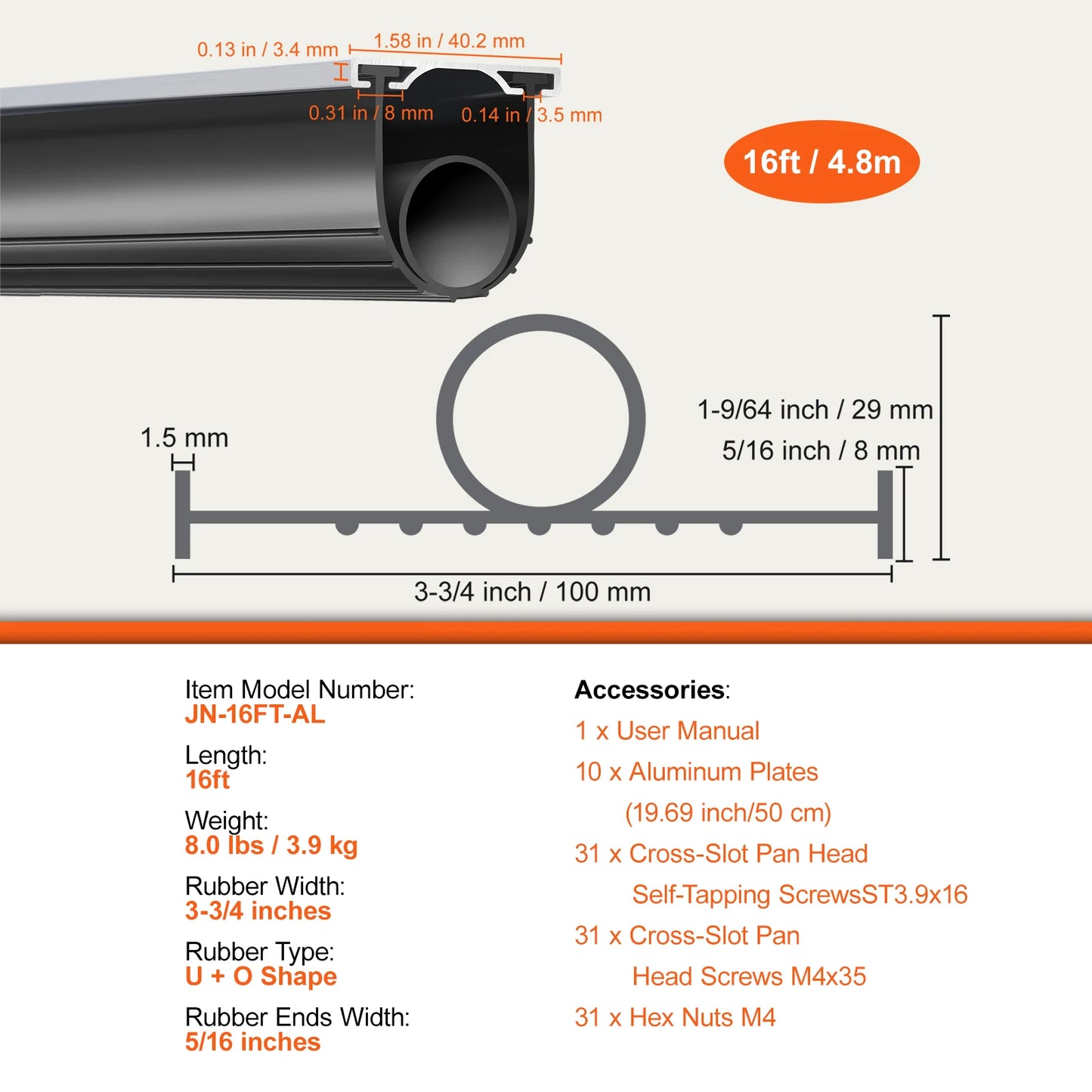 4.8m Garage Door Seals Bottom Rubber U Shape +O Ring
