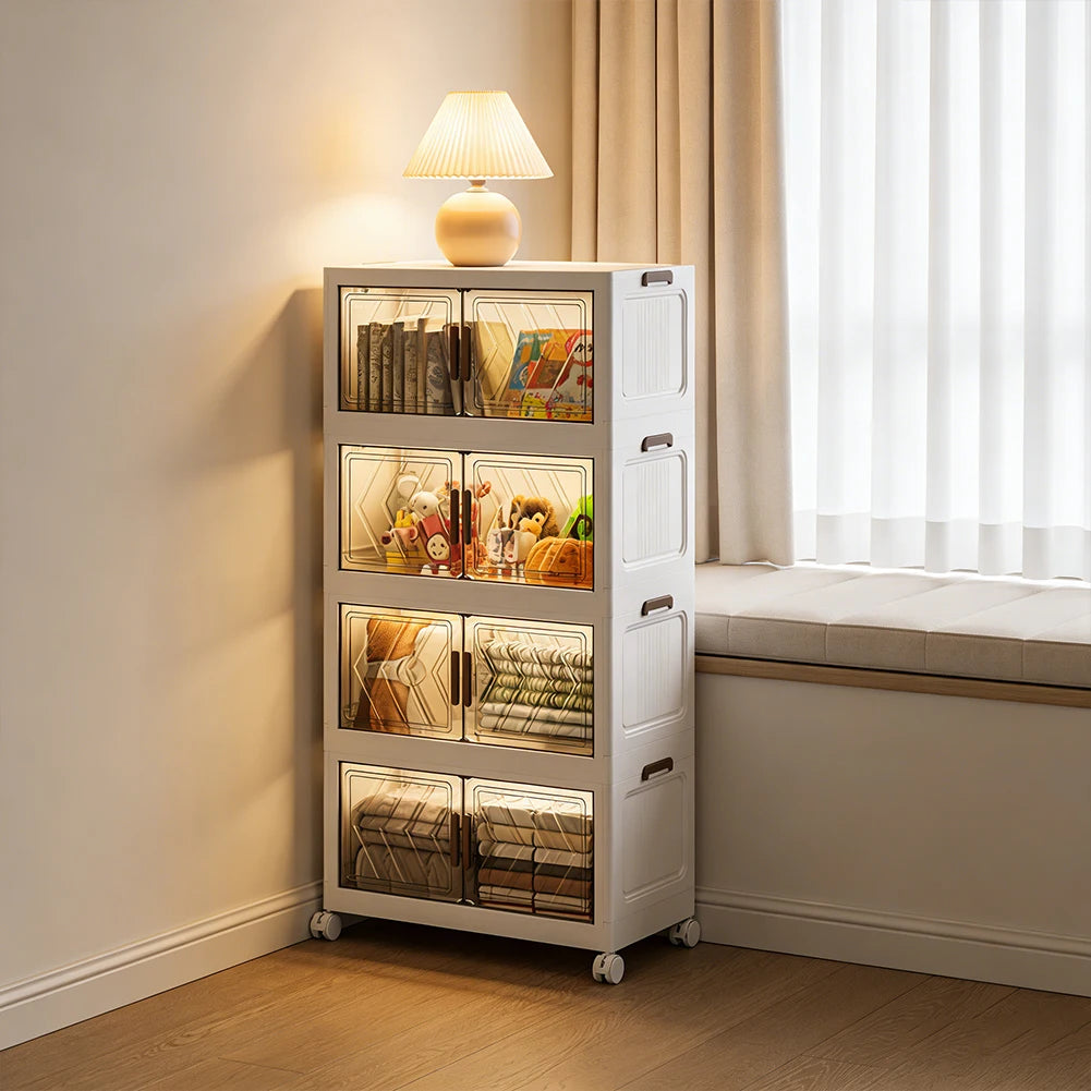 4 Tier Folding Storage Boxes with Doors & Wheels
