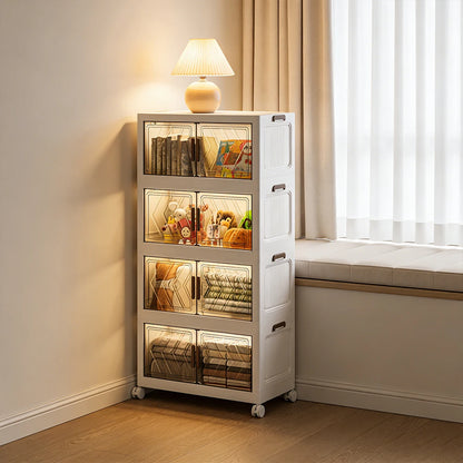 4 Tier Folding Storage Boxes with Doors & Wheels
