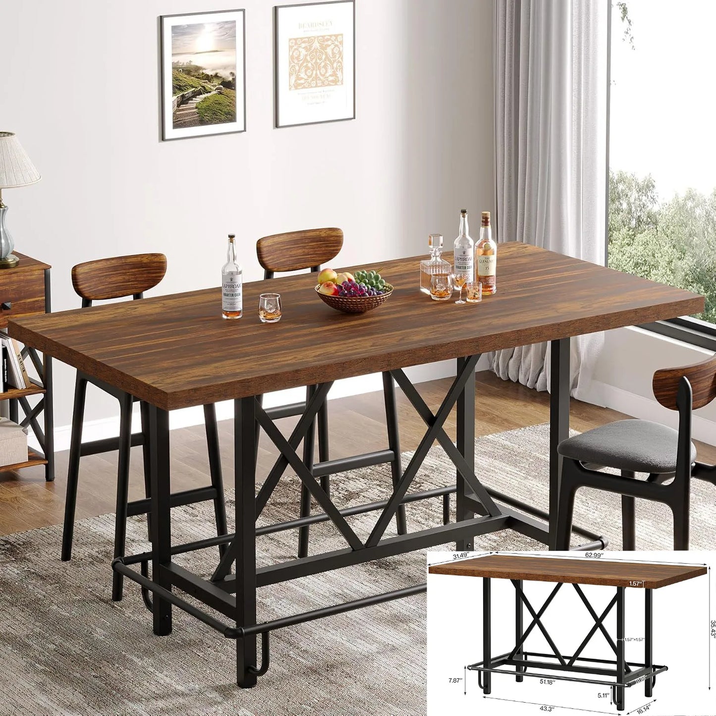 63-inch Farmhouse Style Dining Table for 4-6