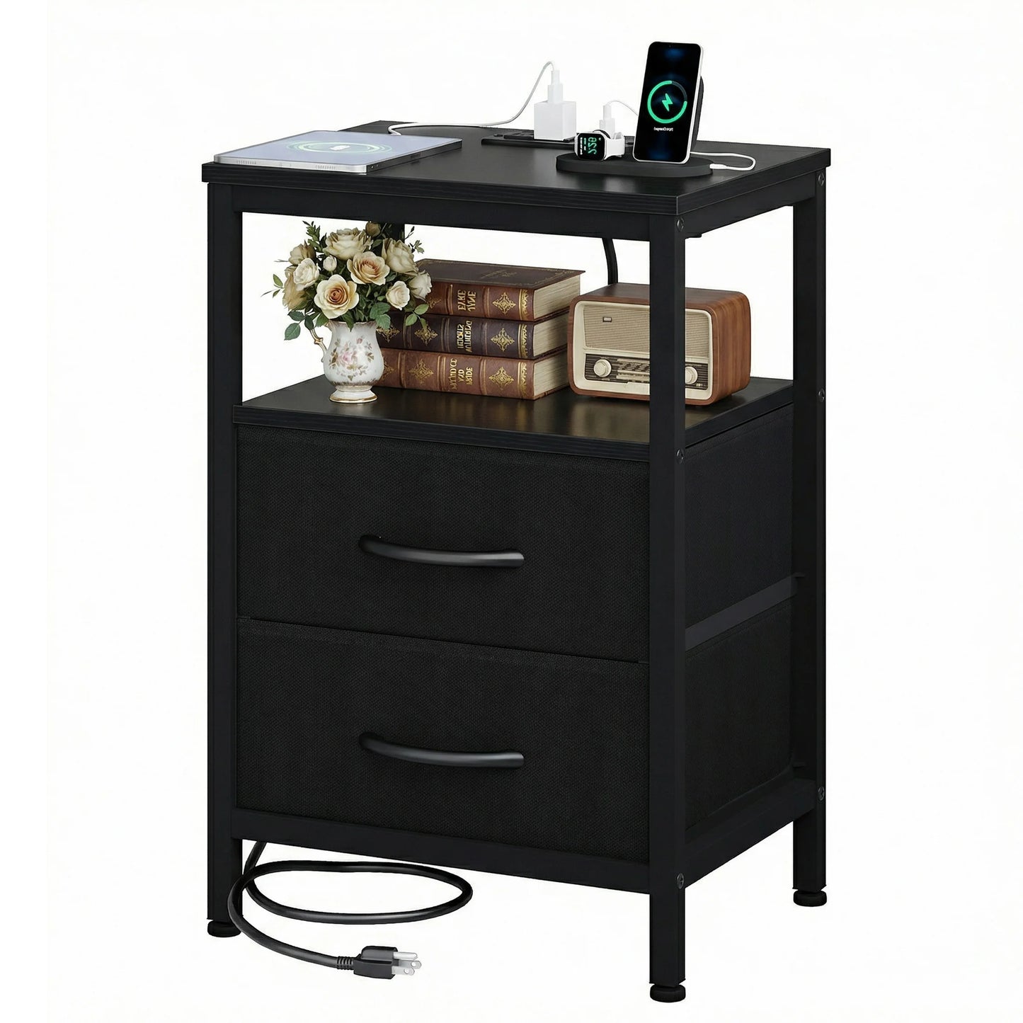 2 Drawer Night Stand with Open Shelf