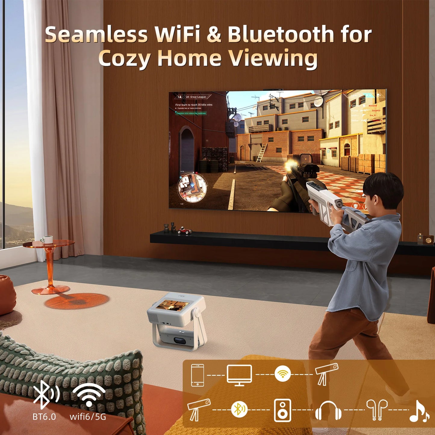 Touchscreen Projector 1080P HD with WiFi for Home Theater