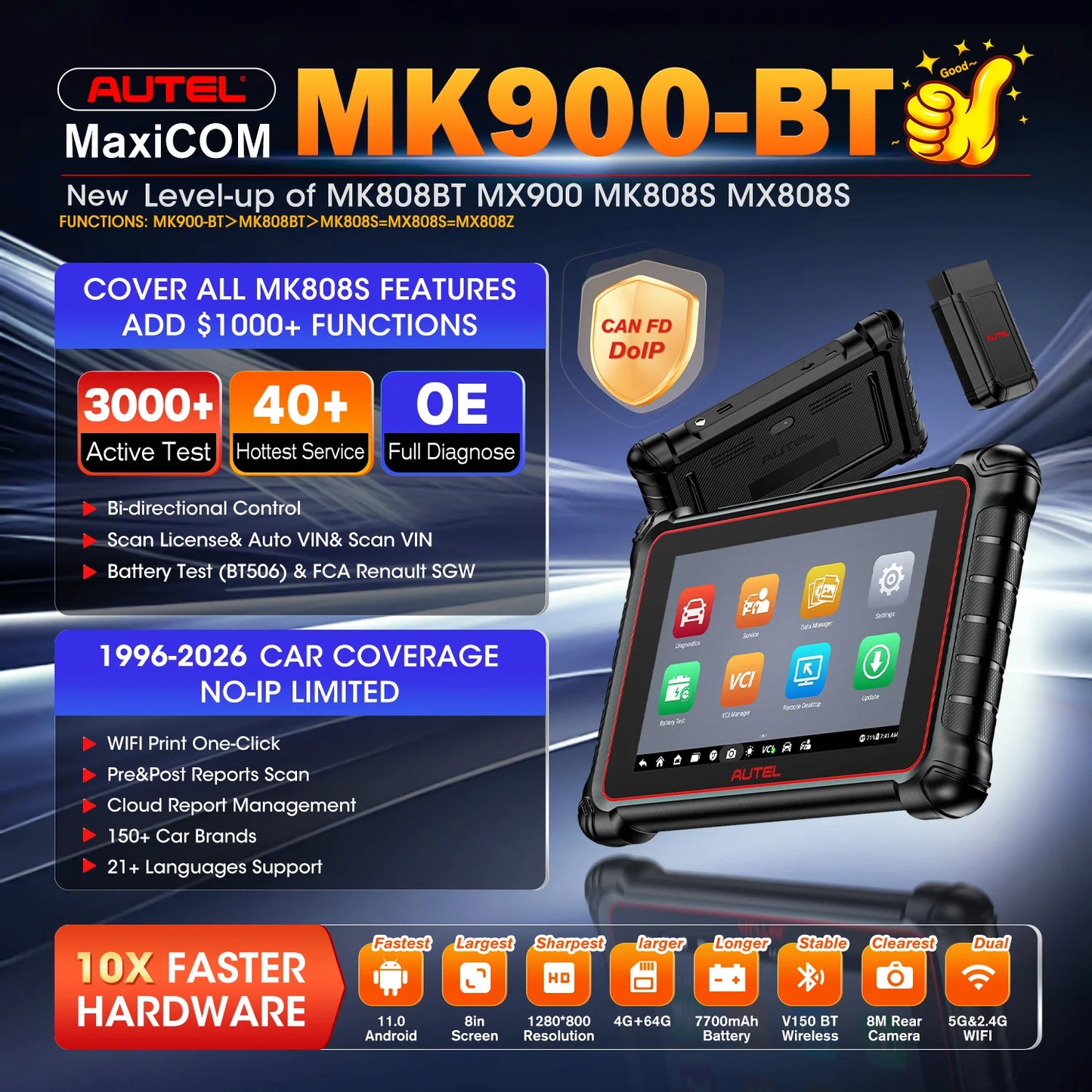 Autel MaxiCOM 8 Inch Diagnostic Tool 40+ Services