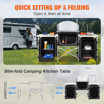 Camping Kitchen Table, Cabinet, Foldable Storage