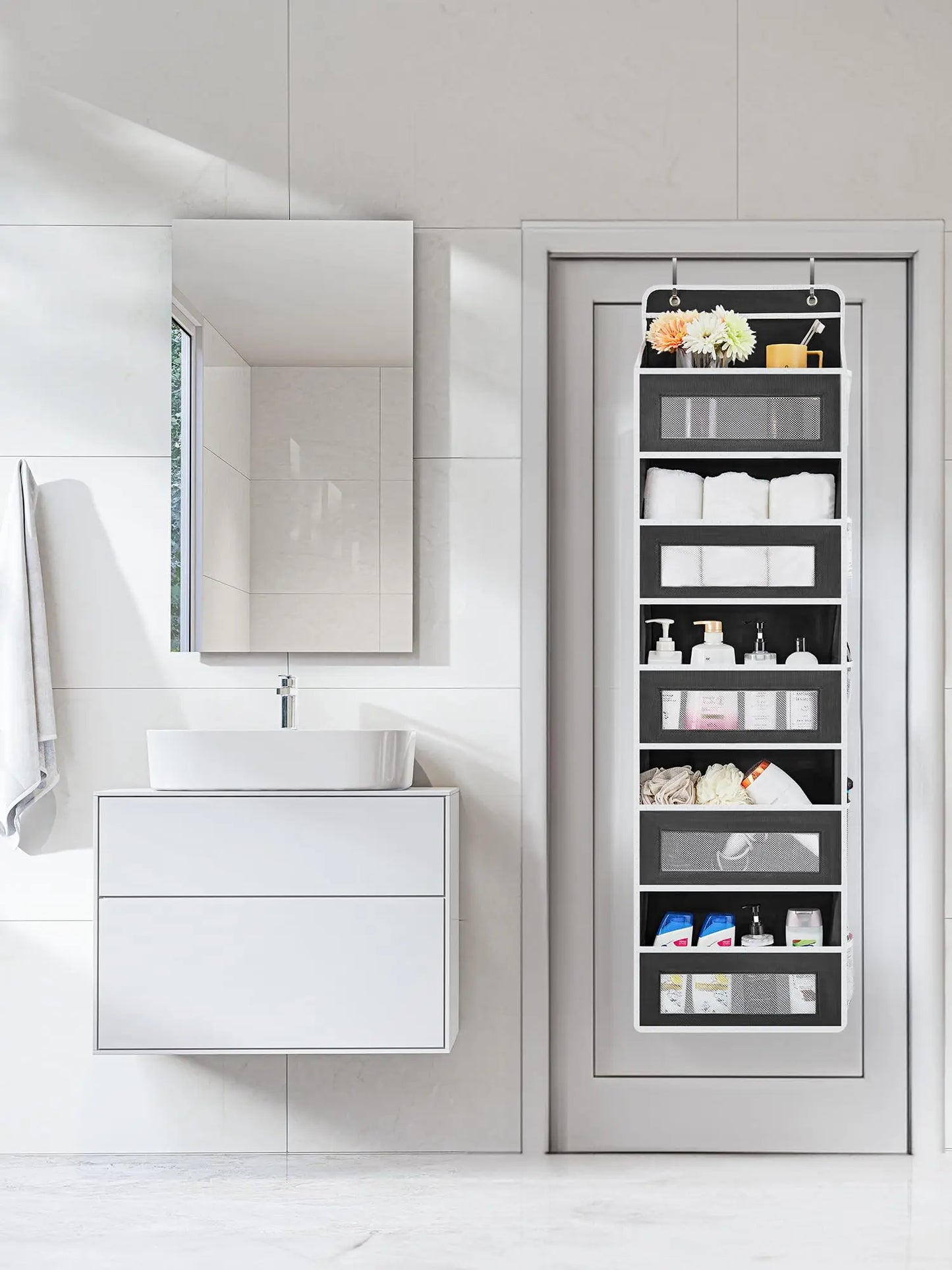 Gray Over the Door 5‑Shelf Organizer w/Pockets
