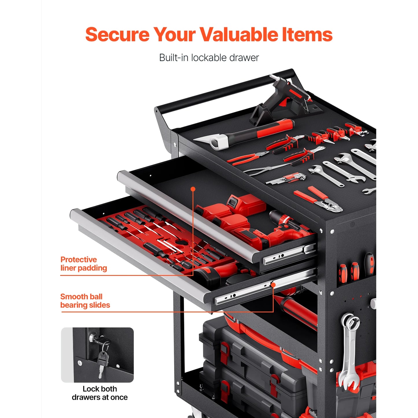 5-Tier Tool Chest 2-Drawer Rolling Tool Work Cart w/Locking & Pegboard