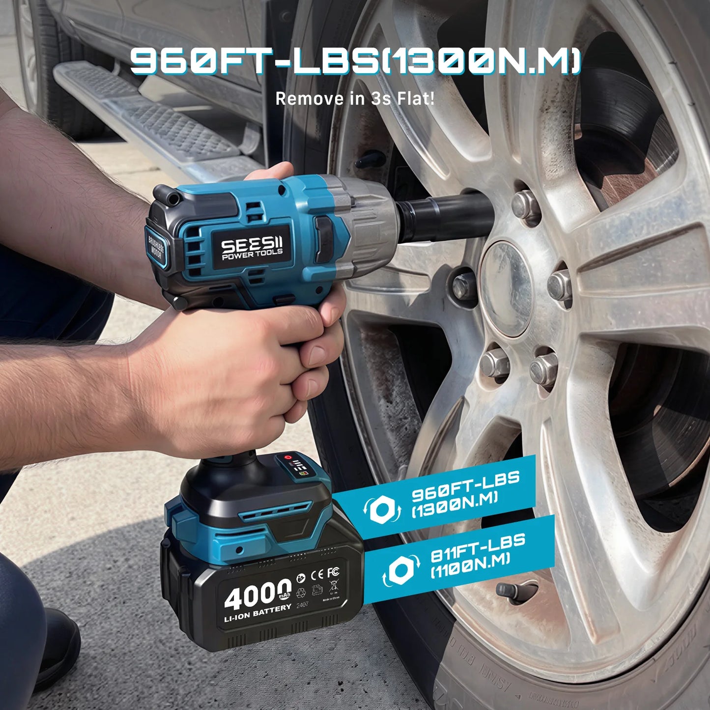 1/2" Cordless Impact Wrench w/Brushless Motor & 2 Batteries