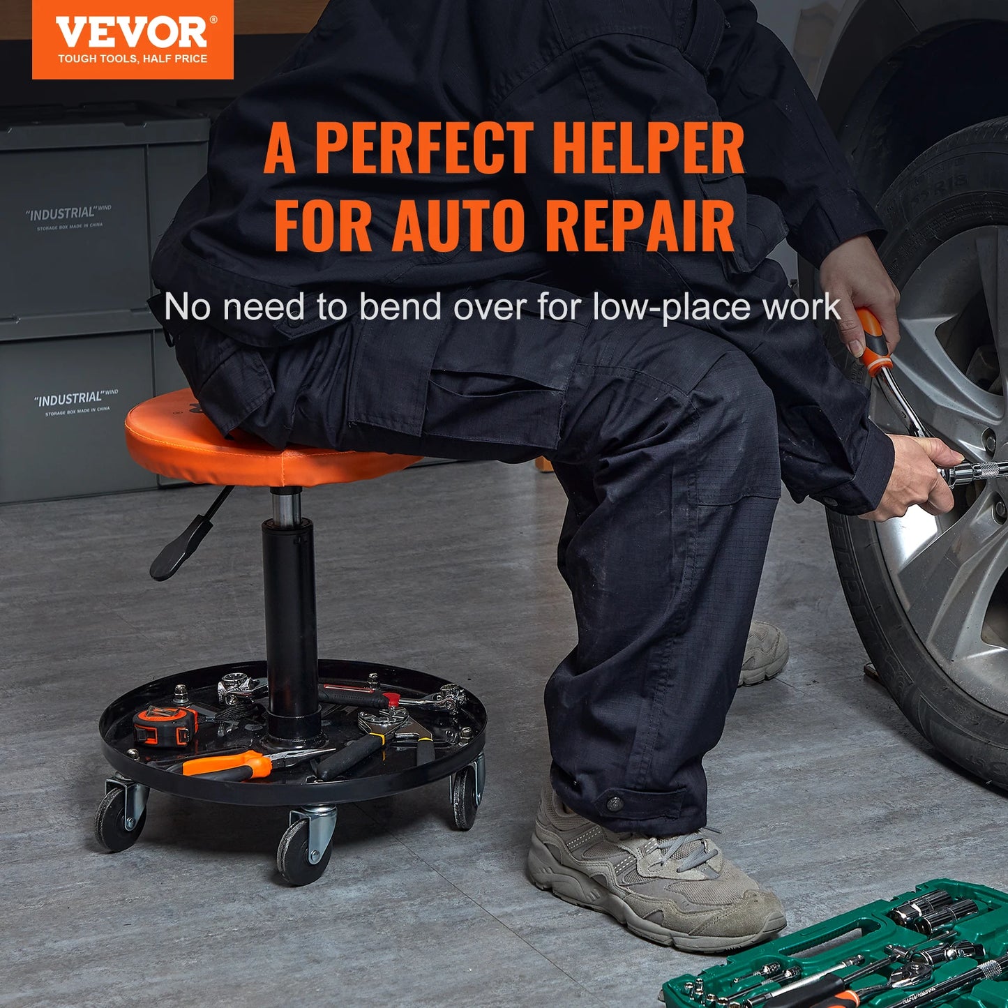 Rolling Pneumatic Mechanic Stool for Garage/Shop
