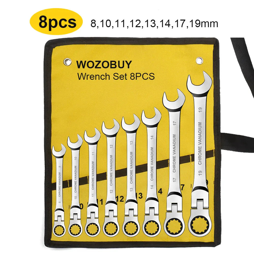 8pcs 72-Tooth Ratchet Wrench Set Metric 8-19mm