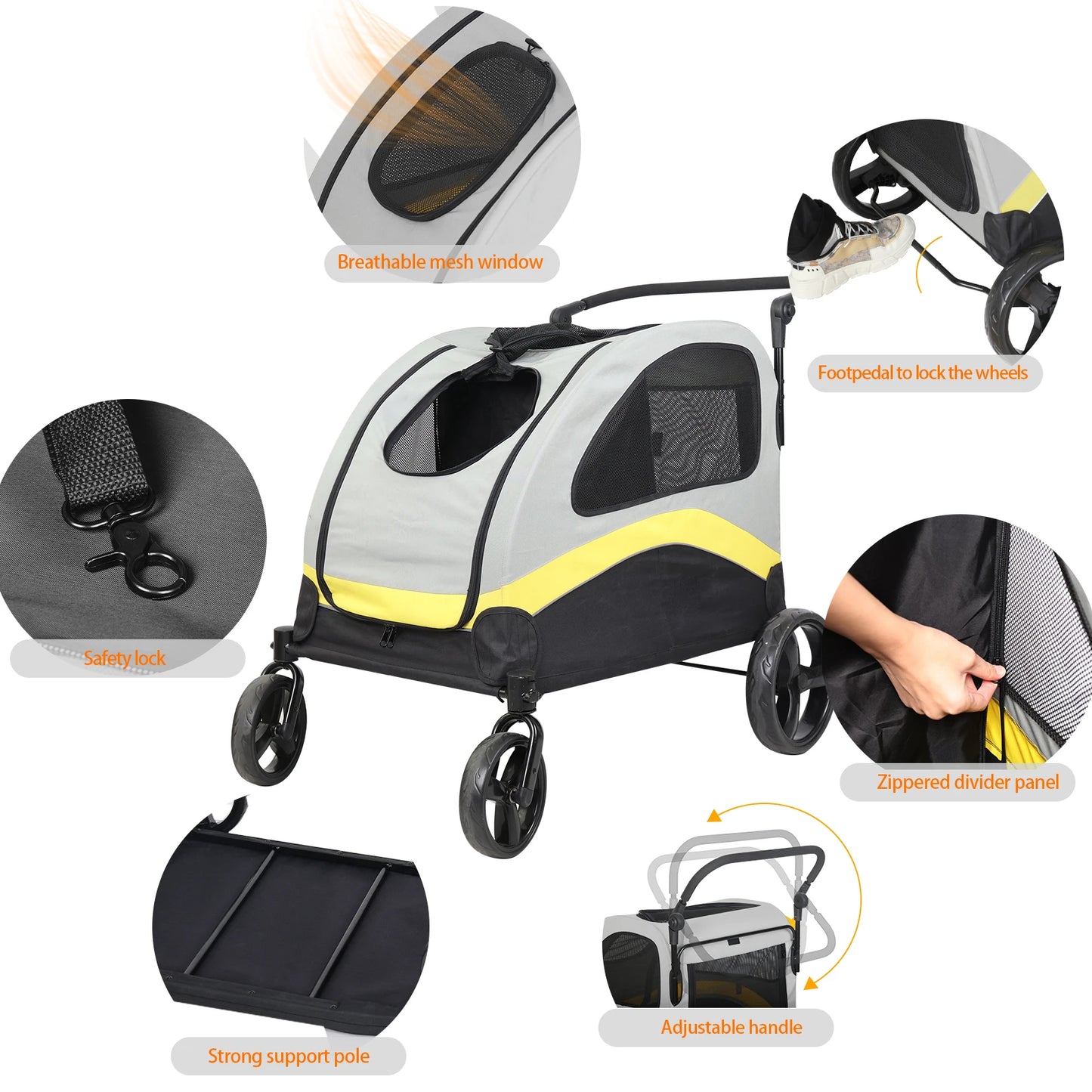 Pet Stroller for 2 Dogs, Zipper Divider and Wheels