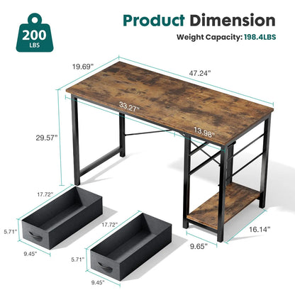 47IN Wood Computer Desk with 2 Drawers