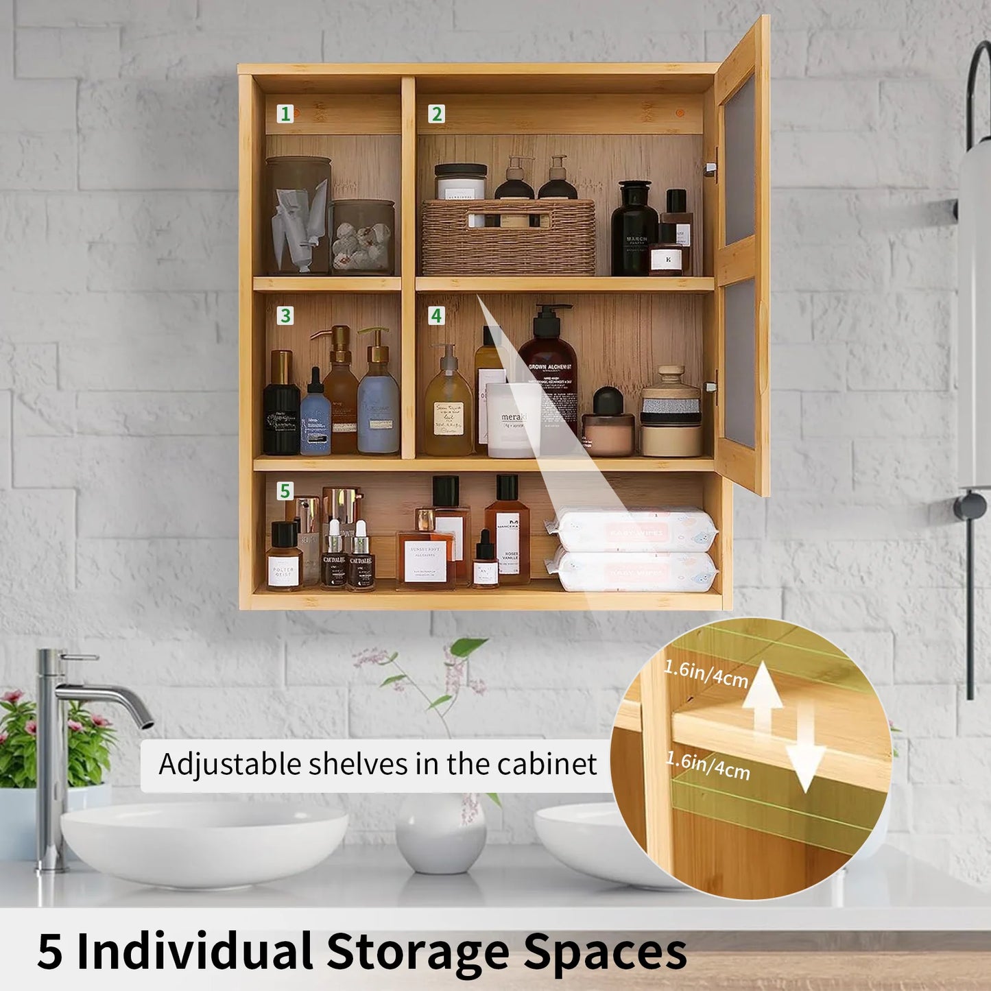 Wall Mount Medicine Cabinet w/5 Open Storage Spaces