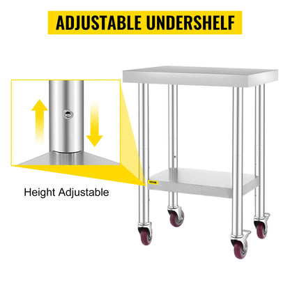 Stainless Steel Kitchen Work Table with Caster Wheels
