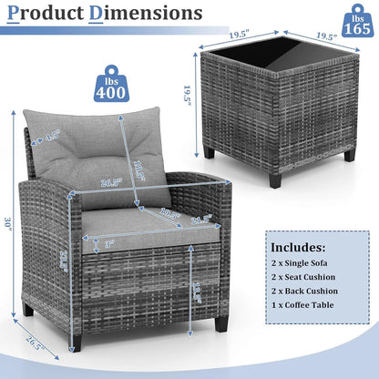 3 Piece Patio Furniture Set with Washable Cushions