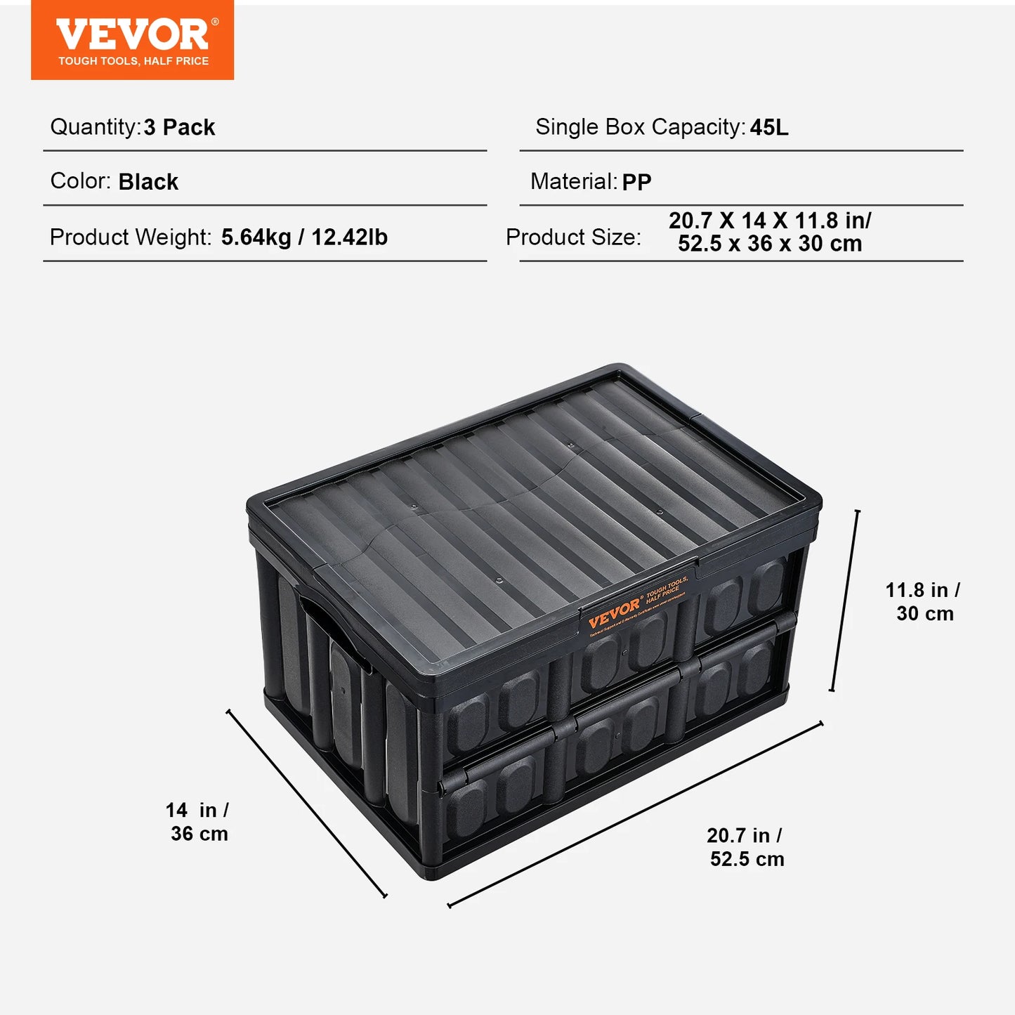 Set of 3  Collapsible Storage Bins, Stackable w/Lids