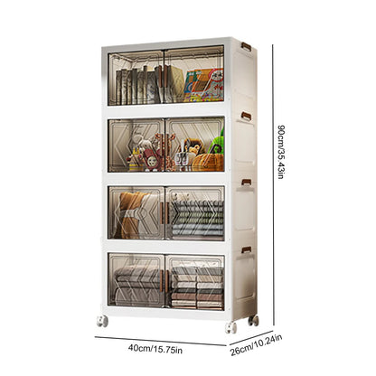 4 Tier Folding Storage Boxes with Doors & Wheels