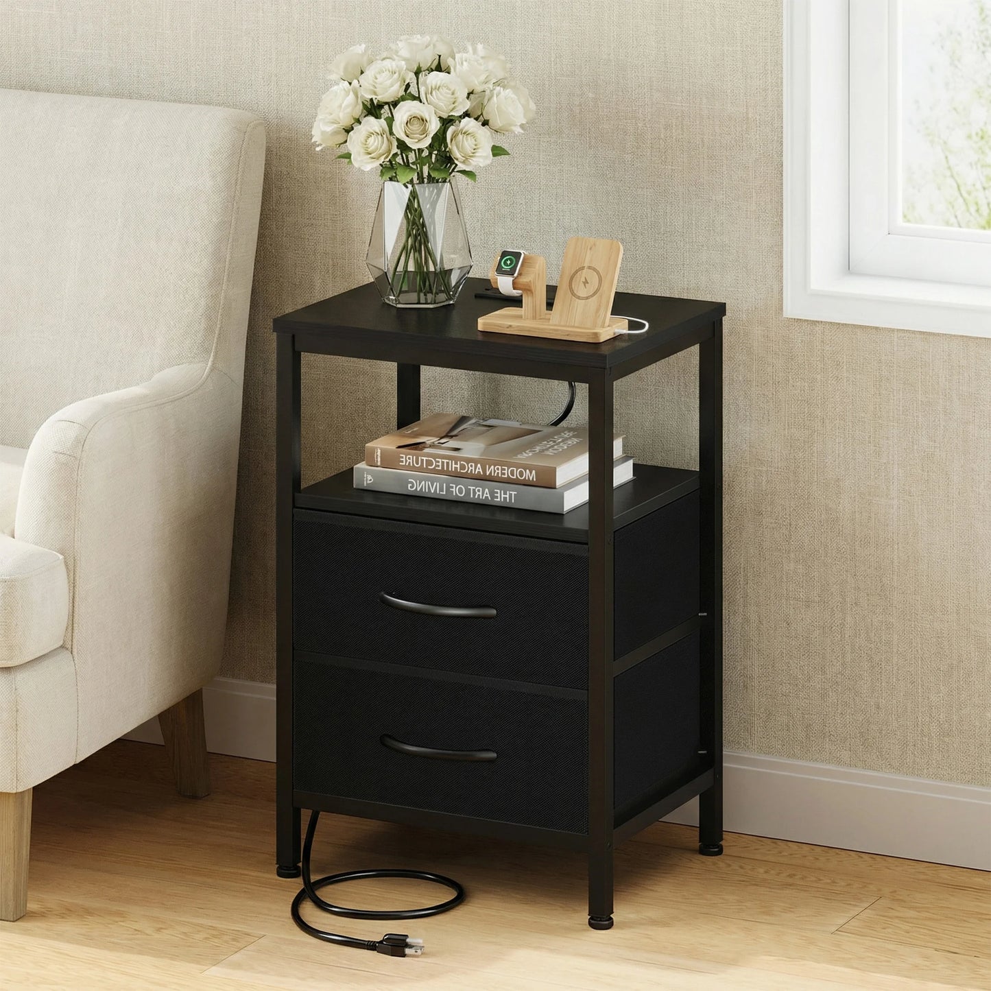 2 Drawer Night Stand with Open Shelf