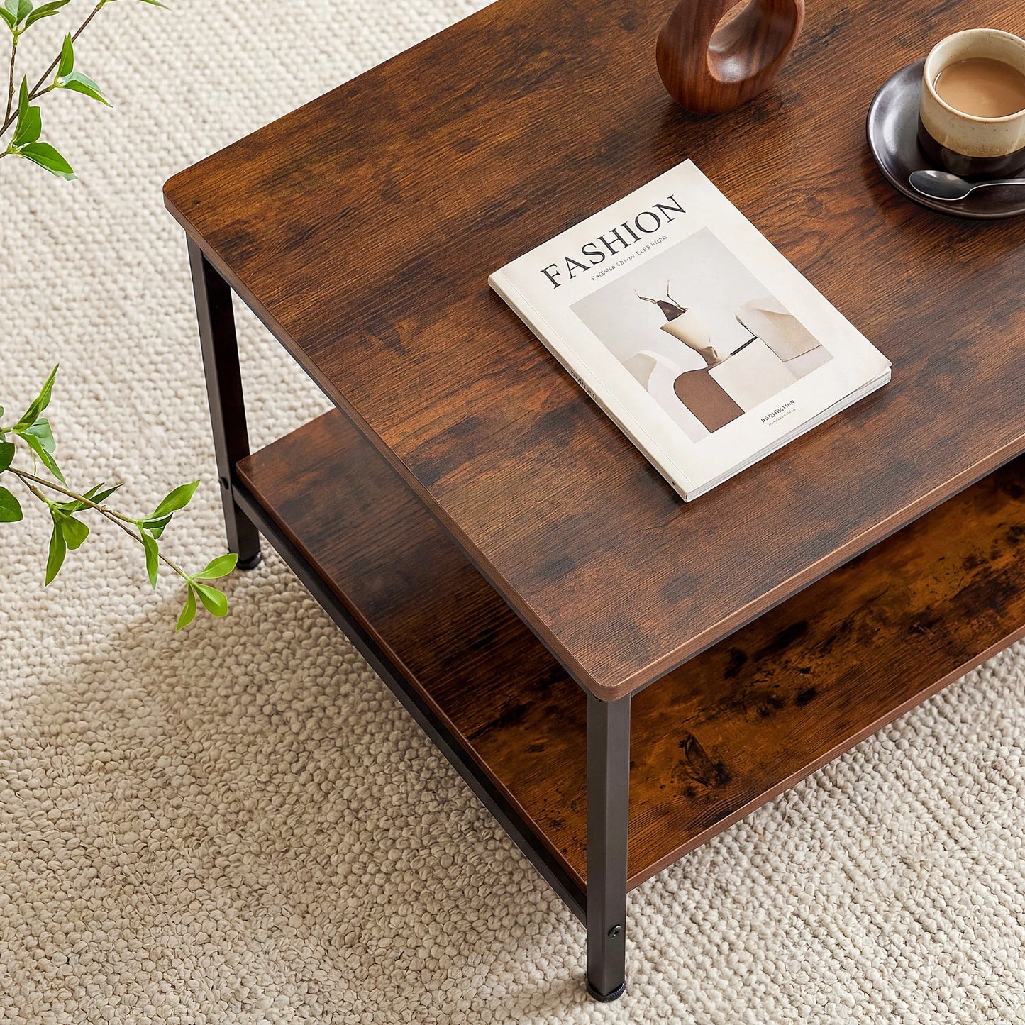 31" Wood Coffee Table, 2-Tier with Storage