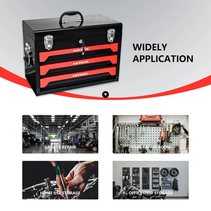 Portable 3 Drawer Tool Box, Liners & Lock