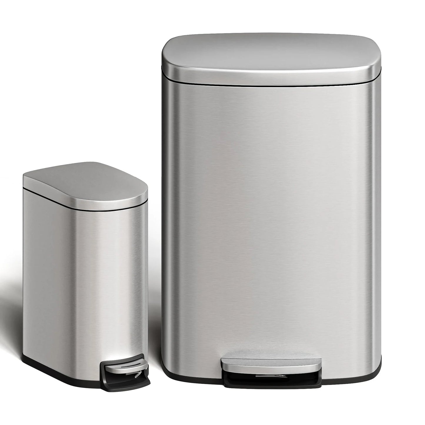 50L & 10L Stainless Steel Step-Lid Trash Can Combo