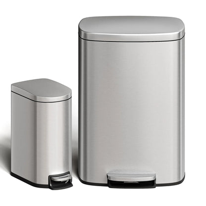 50L & 10L Stainless Steel Step-Lid Trash Can Combo
