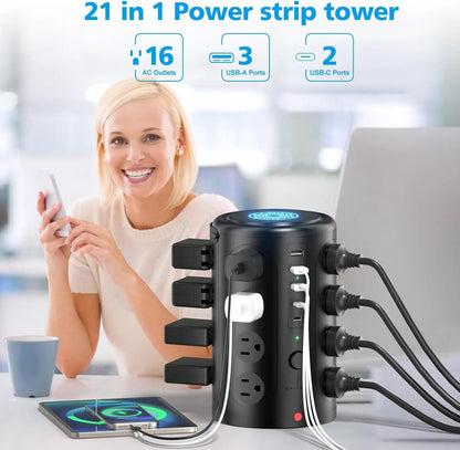 16-Outlet Power Strip w/5 USB Ports & 6' Cord