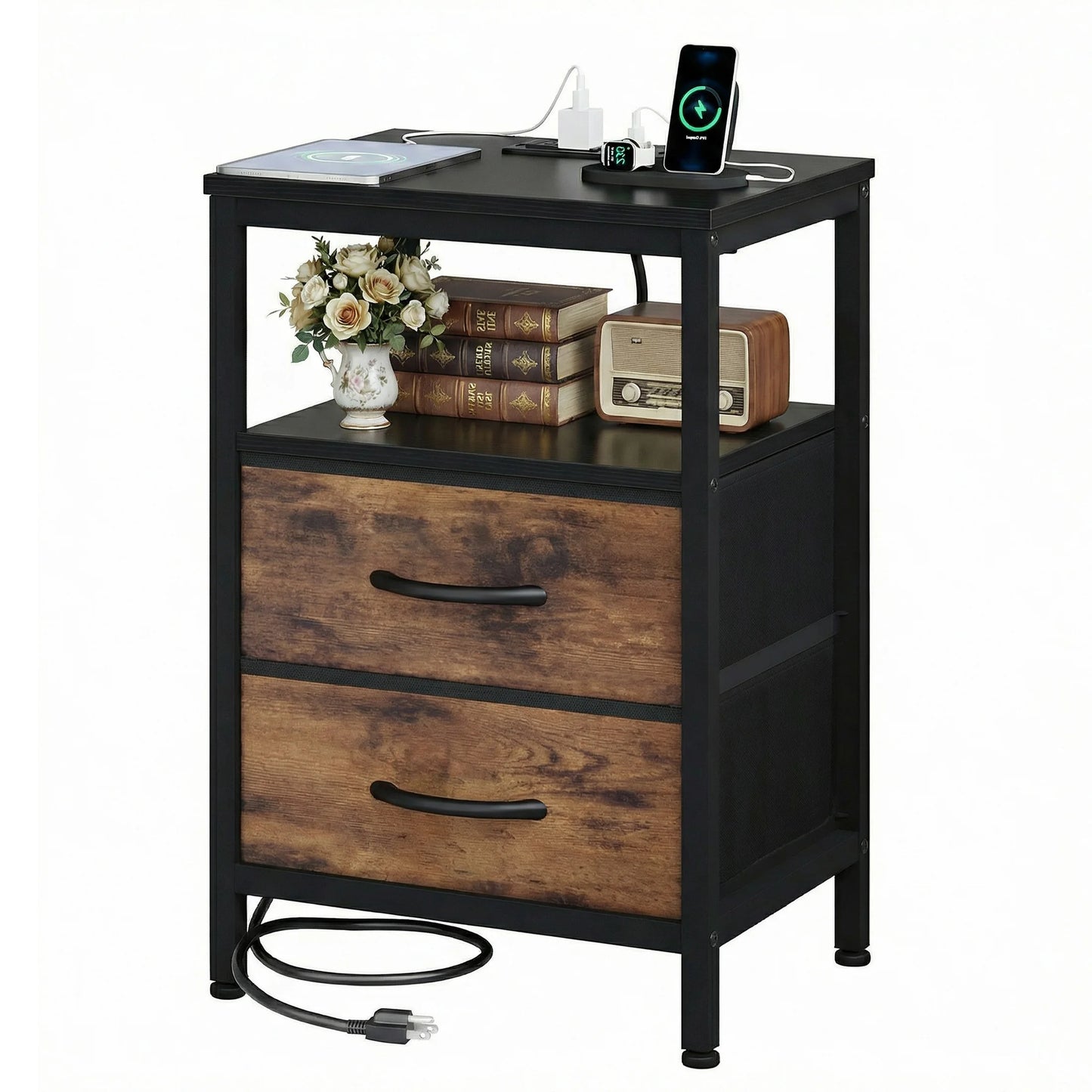 2 Drawer Night Stand with Open Shelf