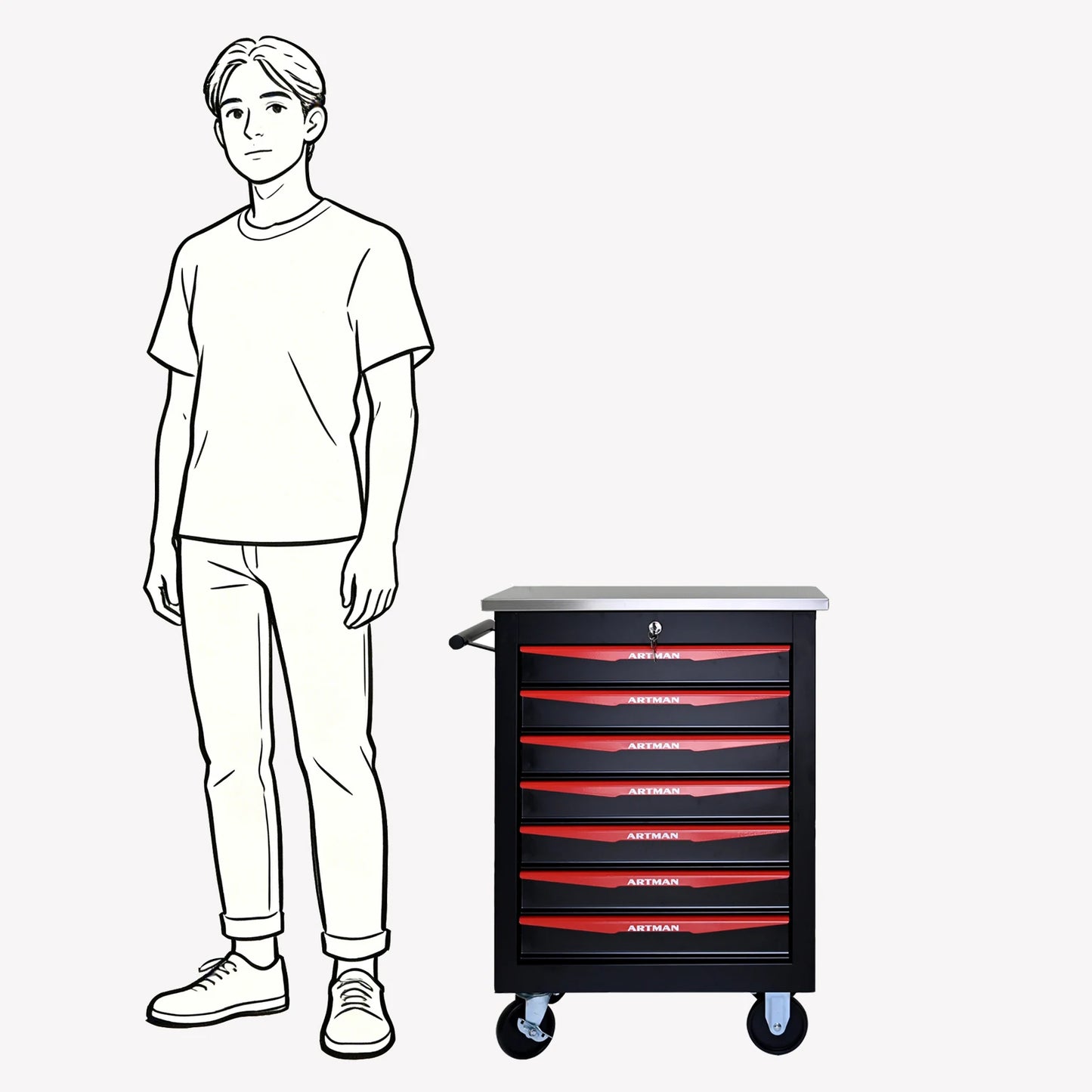 7 Drawer Rolling Tool Box, Heavy Duty, Lockable