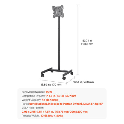 Portable TV Stand with Wheels for Living Room, Bedroom & Office