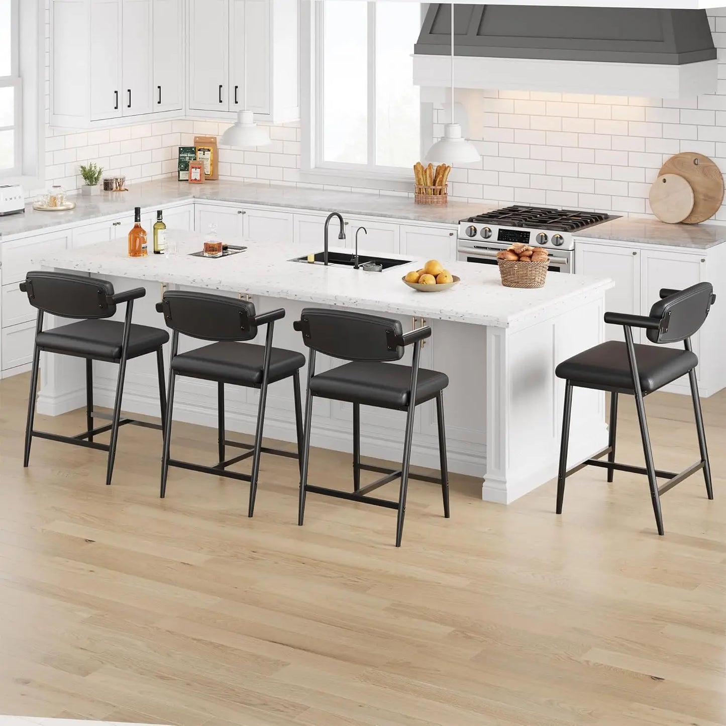 2PCS Modern Bar Stools Set with Back & Upholstered  Seat