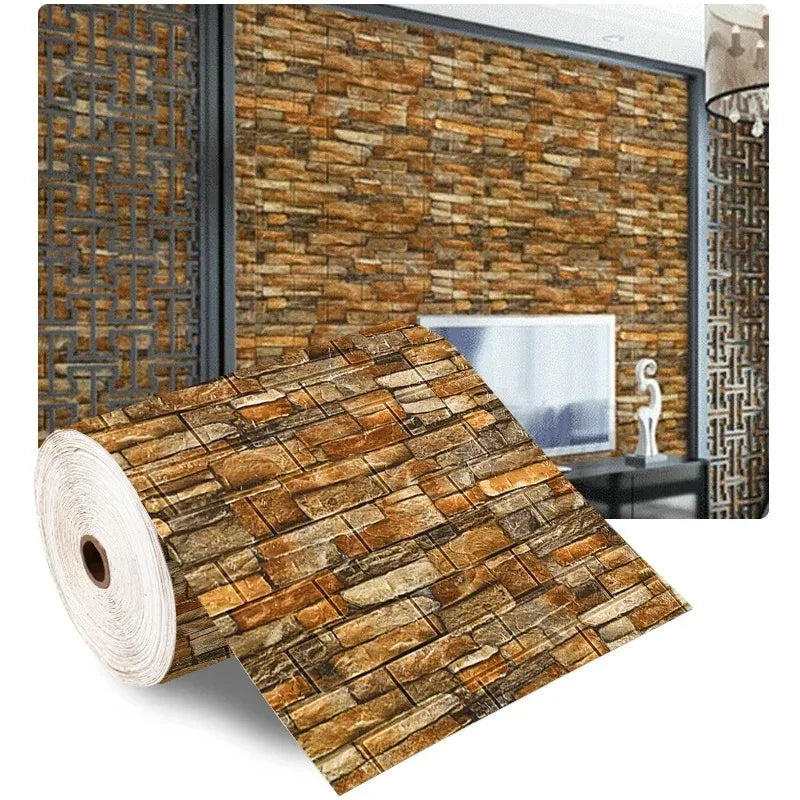 70cmx10m Self-adhesive Antique Foam Brick Wallpaper